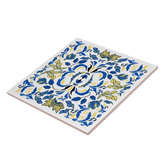 William Morris blauw wit geel Tegeltje (Zijkant)