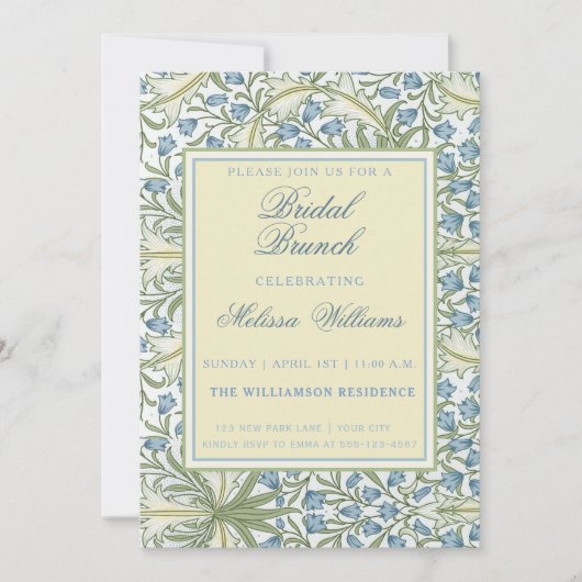 William Morris - Blauwe Belbloemen Bridal Brunch Kaart (Voorkant)