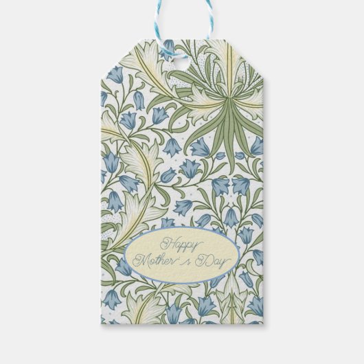 William Morris, Blauwe Belbloemen Moederdag Cadeaulabel (Voorkant)