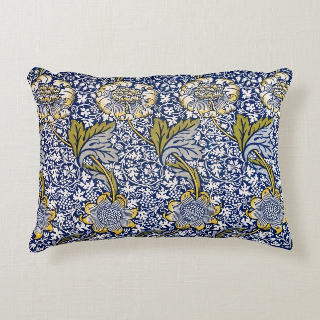 William Morris Blauwe Gele Bloemen Kussen (Voorkant)