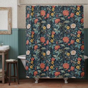 William Morris Blauwe Turkoois Arts & Crafts Bloem Douchegordijn