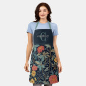 William Morris Blauwe Turkoois Bloem Monogram Schort (Gedragen)