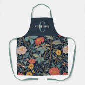 William Morris Blauwe Turkoois Bloem Monogram Schort (Voorkant)