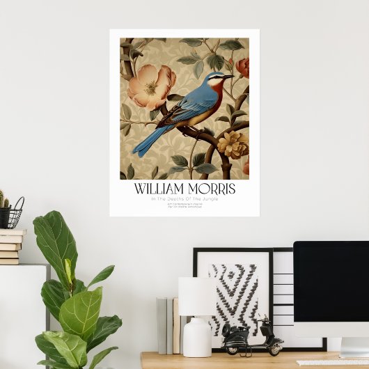 William Morris  Blauwe Vogel met Bloesems Poster (Thuiskantoor)