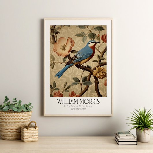 William Morris  Blauwe Vogel met Bloesems Poster