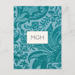 William Morris Blauwgroen Botanisch Monogram Briefkaart