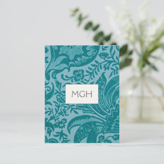  William Morris Blauwgroen Botanisch Monogram Briefkaart (Staand voorkant)