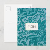William Morris Blauwgroen Botanisch Monogram Briefkaart (Voorkant / Achterkant)