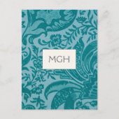William Morris Blauwgroen Botanisch Monogram Briefkaart (Voorkant)