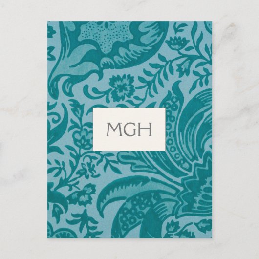 William Morris Blauwgroen Botanisch Monogram Briefkaart (Voorkant)