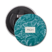 William Morris Blauwgroen Botanisch Monogram Button Flesopener (Voorkant)