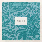  William Morris Blauwgroen Botanisch Monogram Glazen Onderzetter (Voorkant)