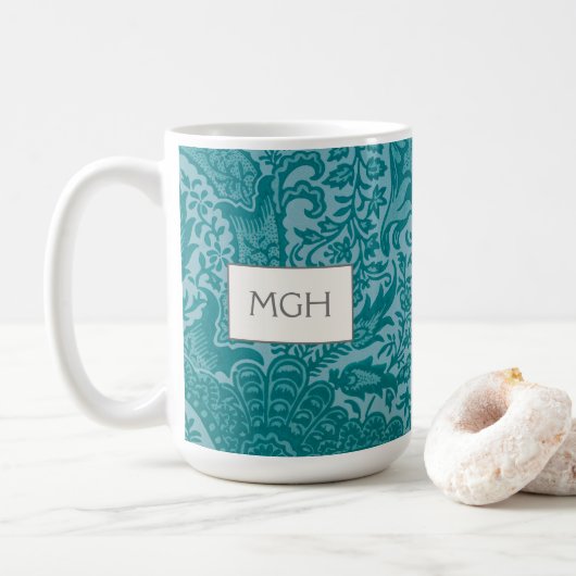  William Morris Blauwgroen Botanisch Monogram Koffiemok (Met donut)