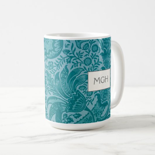  William Morris Blauwgroen Botanisch Monogram Koffiemok (Voorkant rechts)