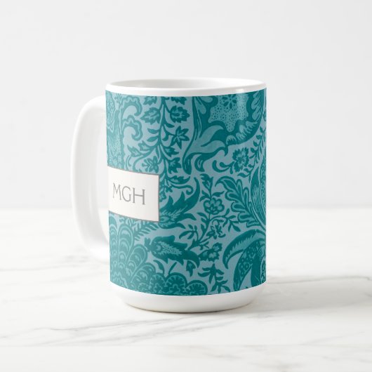  William Morris Blauwgroen Botanisch Monogram Koffiemok (Voorkant links)