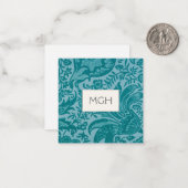 William Morris Blauwgroen Botanisch Monogram Notitiekaartje (Voorkant / Achterkant in situ)