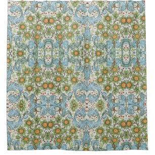 William Morris Bloemen Acanthus Blauw Blauw Douchegordijn