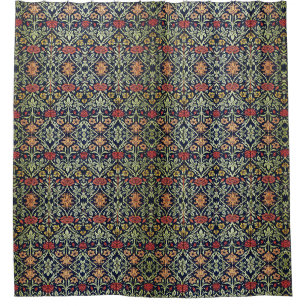 William Morris Bloemen Bladgroen Geel Rood Douchegordijn