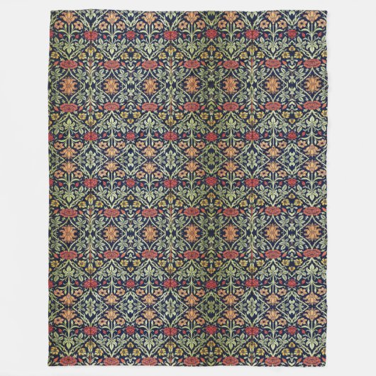 William Morris Bloemen Bladgroen Geel Rood Fleece Deken (Voorkant)