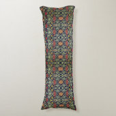 William Morris Bloemen Bladgroen Geel Rood Lichaamskussen (Voorkant Verticaal)