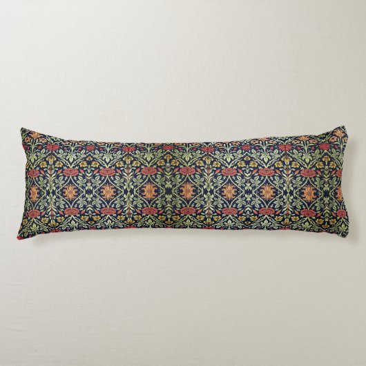 William Morris Bloemen Bladgroen Geel Rood Lichaamskussen (Voorkant)