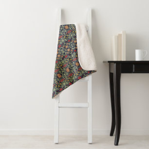 William Morris Bloemen Bladgroen Geel Rood Sherpa Deken
