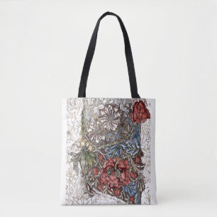 William morris bloemen bloemenillustratie rood bla tote bag
