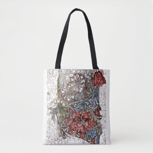 William morris bloemen bloemenillustratie rood bla tote bag (Voorkant)