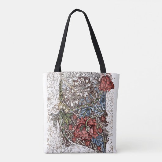 William morris bloemen bloemenillustratie rood bla tote bag (Achterkant)