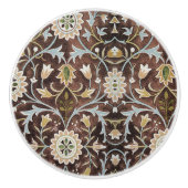 William Morris  Bloemen Bruin Blauw Groen Keramische Knop (Voorkant)