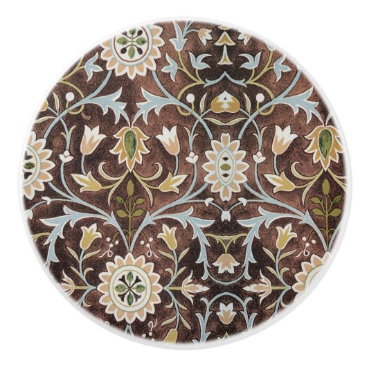 William Morris Bloemen Bruin Blauw Groen Keramische Knop (Voorkant)