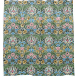 William Morris  Bloemen Geel Blauw Douchegordijn