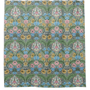 William Morris Bloemen Geel Blauw Douchegordijn