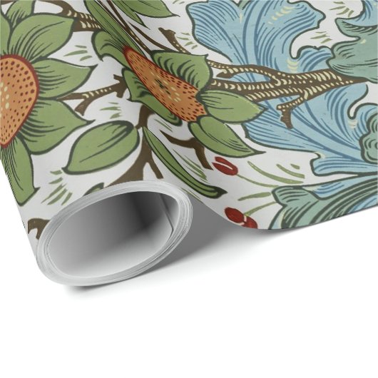 William Morris  Bloemen Geel Groen Blauw Cadeaupapier (Rol Hoek)