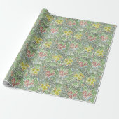  William Morris Bloemen Groen Cadeaupapier (Uitgerold)