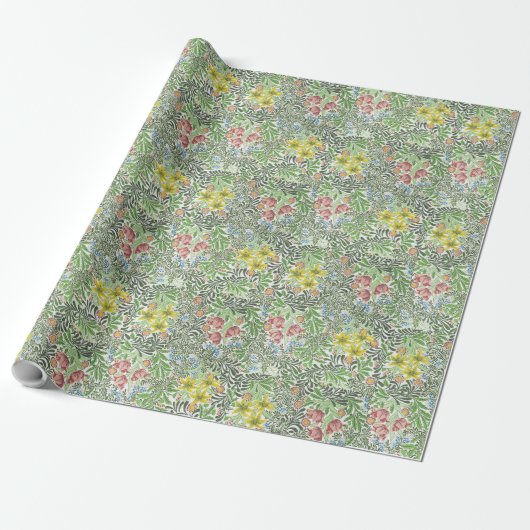  William Morris Bloemen Groen Cadeaupapier (Uitgerold)