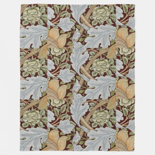 William Morris  Bloemen Wit Rood Fleece Deken (Voorkant)