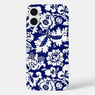 William Morris Bloemendamask, Kobaltblauw & Wit iPhone 16 Plus Hoesje