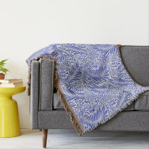 William Morris Bloemenmotief Blauw Wit Deken
