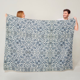 William Morris  Bloemenmotief Blauw Wit Fleece Deken