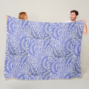 William Morris Bloemenmotief Blauw Wit Fleece Deken