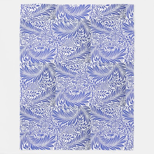 William Morris  Bloemenmotief Blauw Wit Fleece Deken (Voorkant)