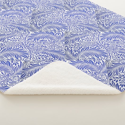 William Morris  Bloemenmotief Blauw Wit Sherpa Deken (3/4)