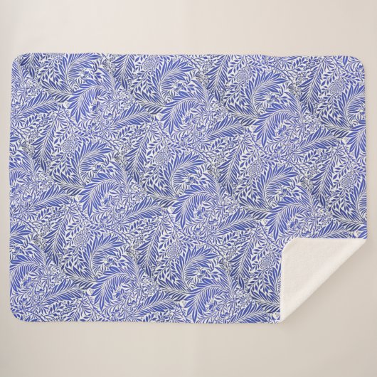 William Morris  Bloemenmotief Blauw Wit Sherpa Deken (Voorkant (horizontaal))