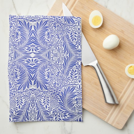 William Morris Bloemenmotief Blauw Wit Theedoek (Quarter Fold)