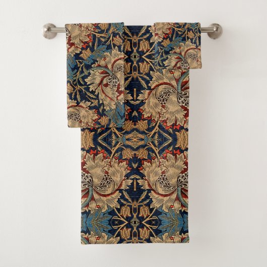 William Morris  Bloemenmotief Rood Blauw Bad Handdoek (Insitu)