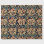 William Morris  Bloemenmotief Rood Blauw Cadeaupapier (Vlak)