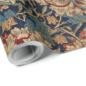 William Morris  Bloemenmotief Rood Blauw Cadeaupapier (Rol Hoek)