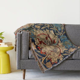 William Morris  Bloemenmotief Rood Blauw Deken