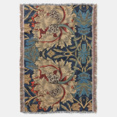 William Morris  Bloemenmotief Rood Blauw Deken (Voorkant Verticaal)